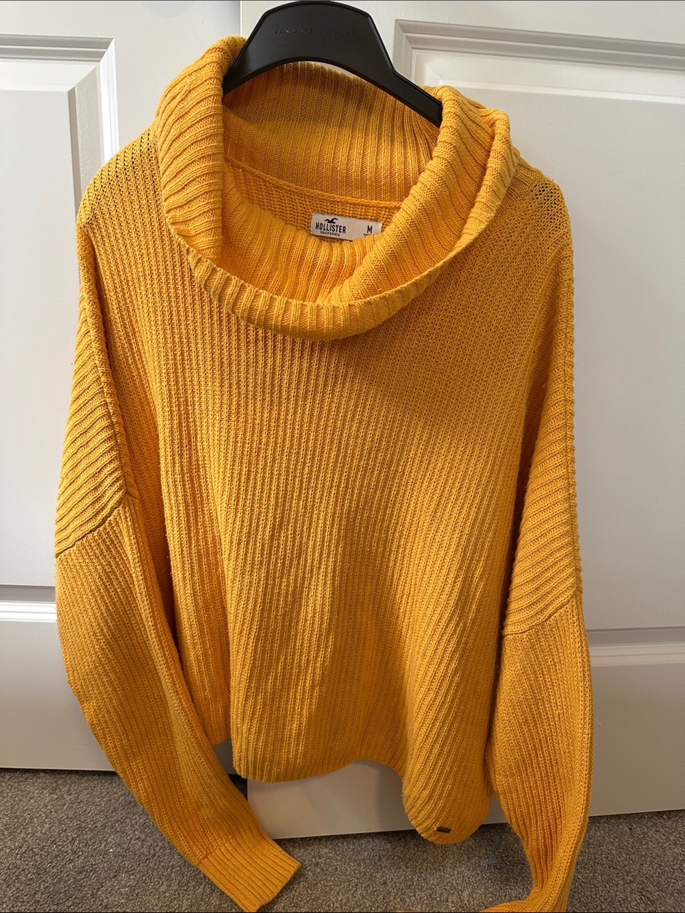 Hollister Women's Mustard Cowl Neck Knit Sweater